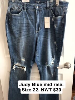 Judy Blue High-Rise Distressed Jeans - Dark Blue Wash